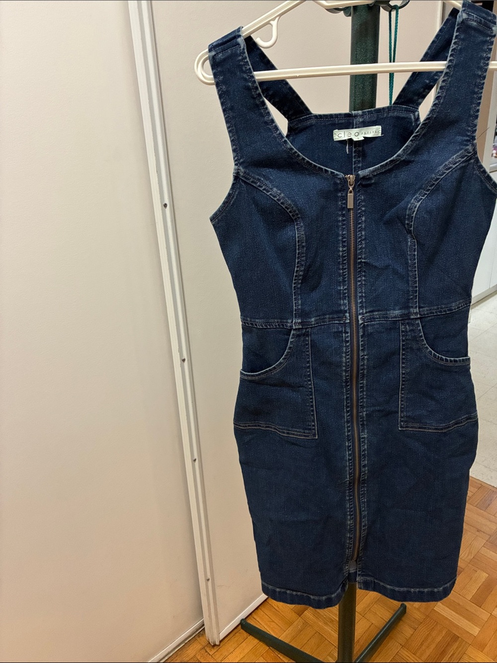 cleo Dark Blue Denim Midi Dress with Front Zip